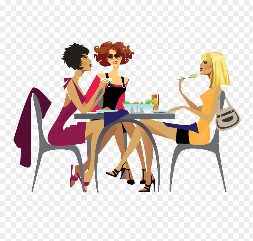 Ladies Who Lunch Woman Dinner PNG who lunch , Casual girl, three women sitting on chair beside table illustration clipart PNG