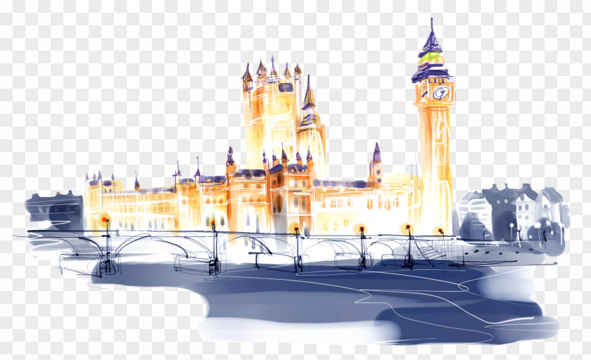 London's Big Ben River Thames Tourist Attraction Illustration PNG