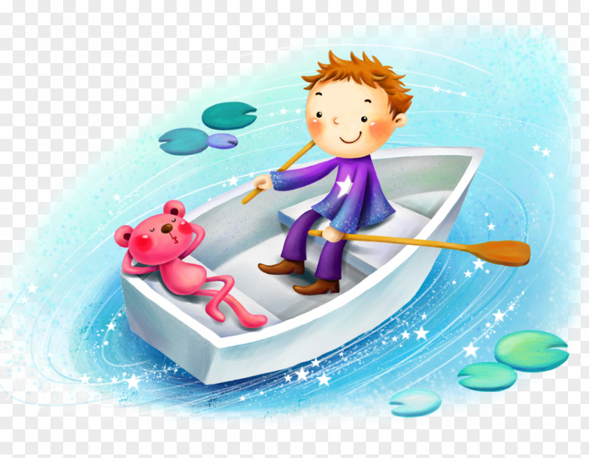 A Rowing Child Cartoon Boat Wallpaper PNG