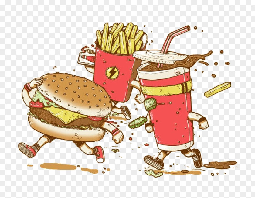 Cartoon Burger Fries Hamburger Fast Food French Wallpaper PNG