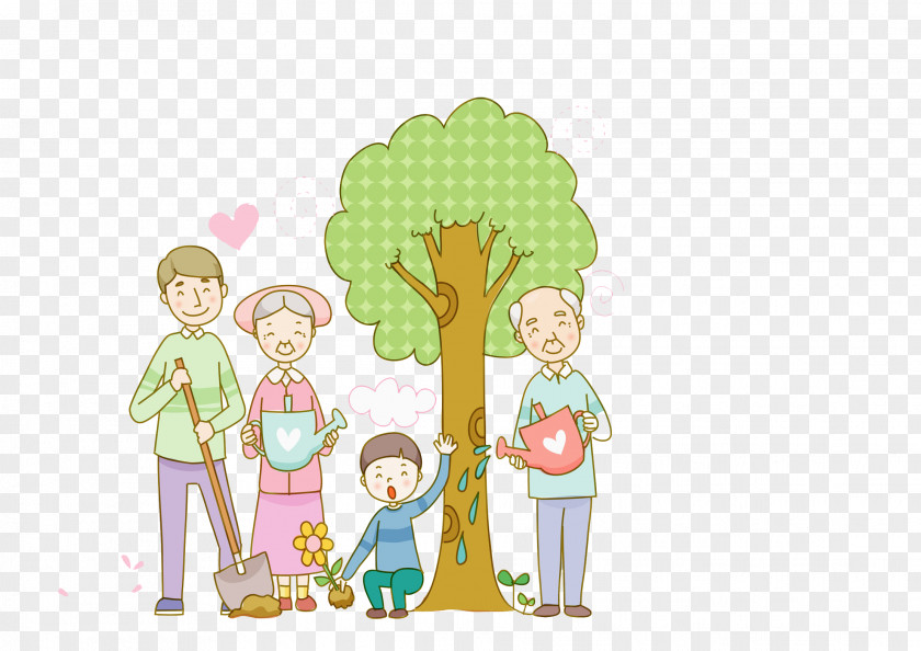 Family Tree Planting South Korea Qingming Cartoon Illustration PNG