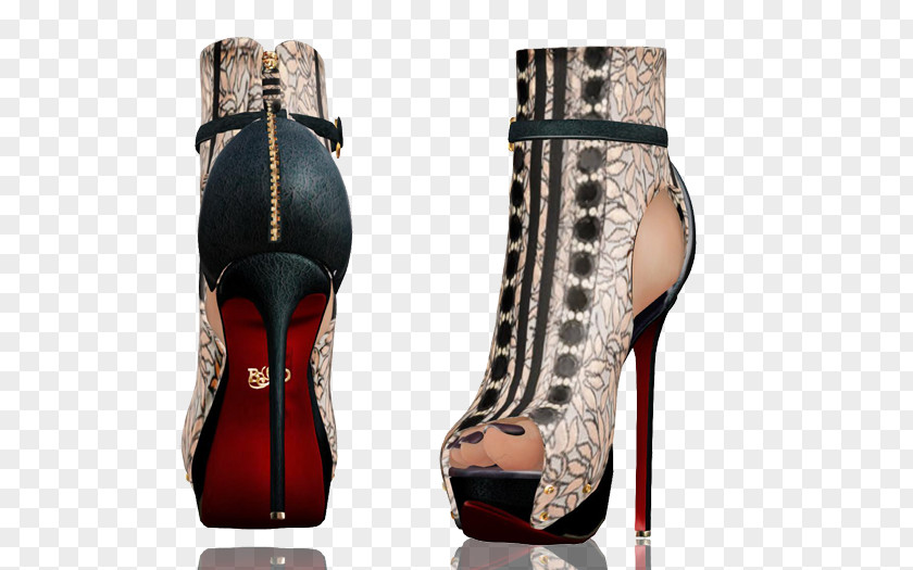 Poetic Scene High-heeled Shoe Boot Sandal Brown PNG