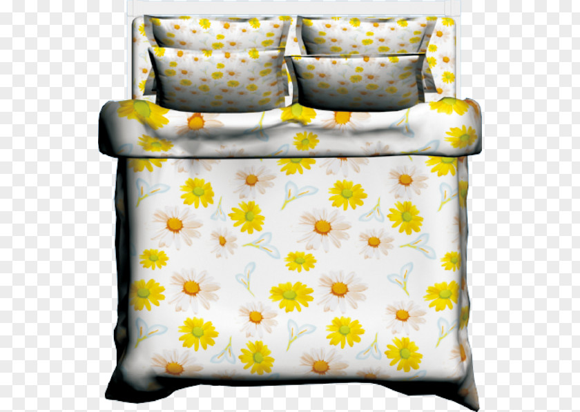 Yellow Flower Bed Cushion Furniture PNG