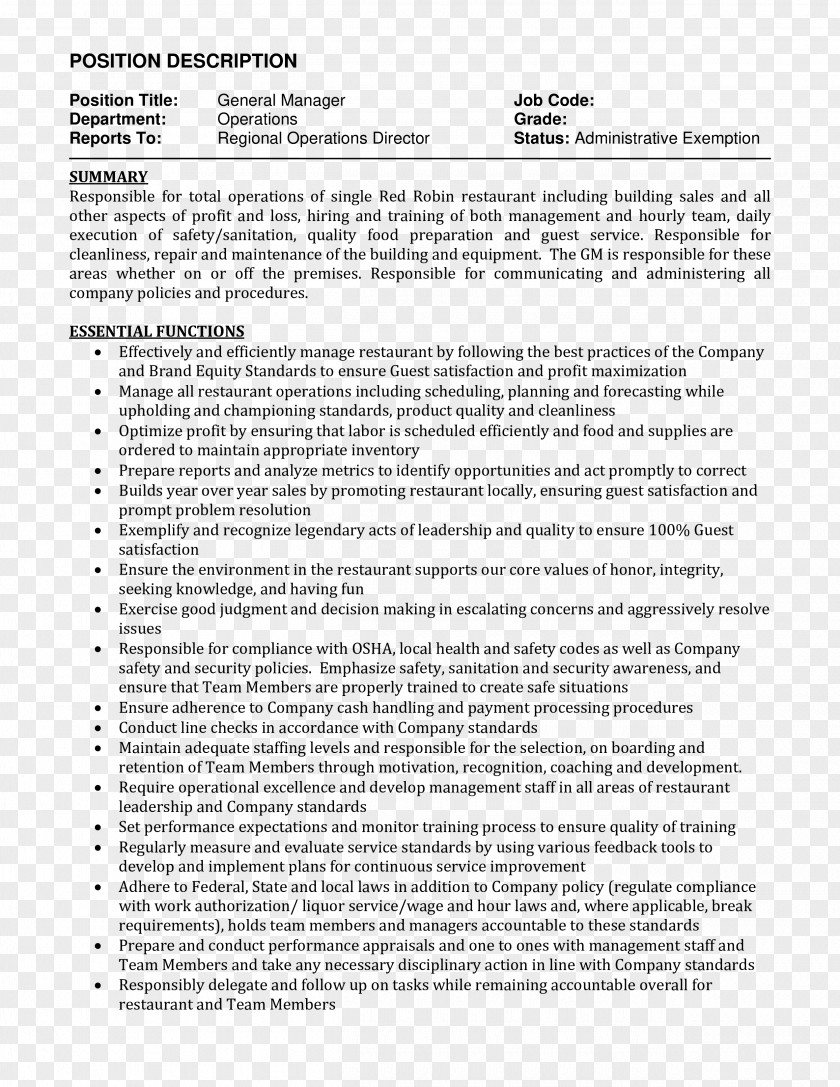 Job Description Résumé Curriculum Vitae Supervisor Restaurant Management PNG