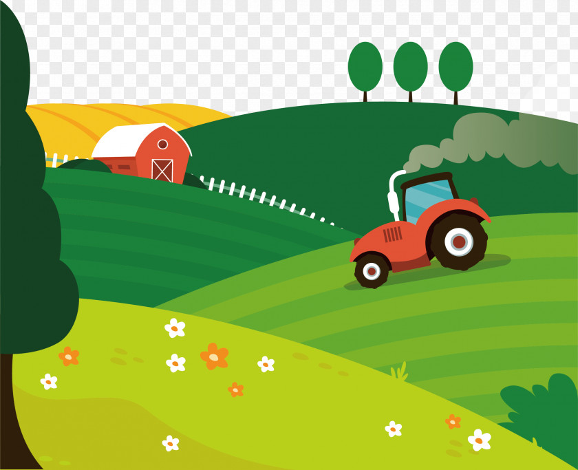 Field Work Cartoon Vector Material Tractor Agriculture Farm Euclidean PNG