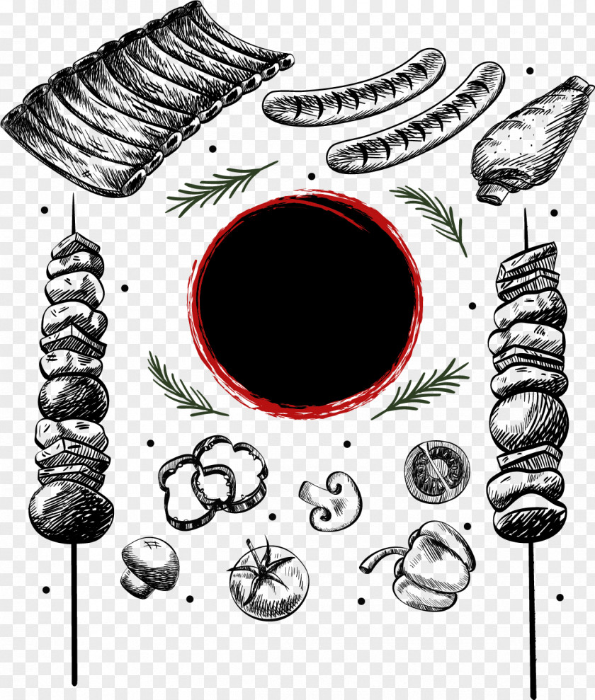 Vector Hand-drawn Sketch Element Barbecue Sausage Spare Ribs Japanese Cuisine PNG