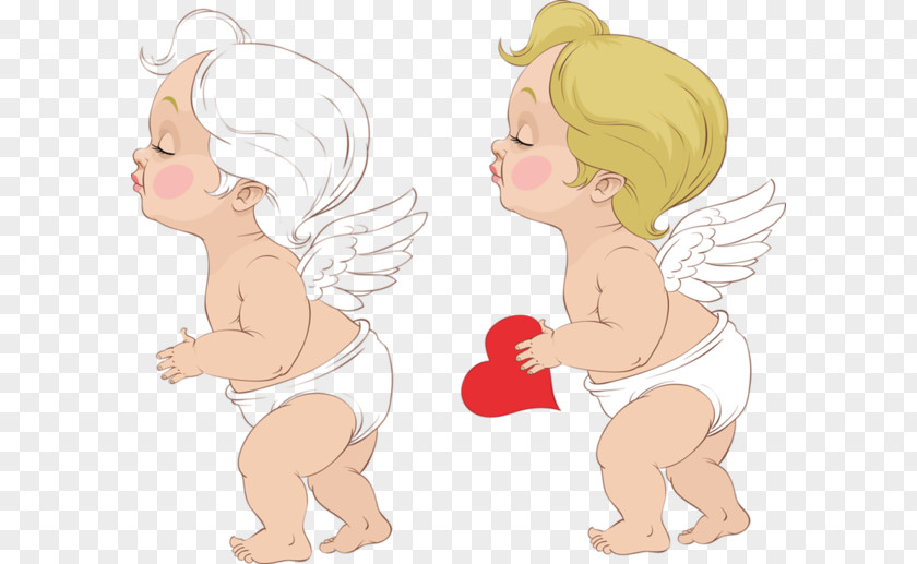 White Hair Yellow Wings Cupid Love Decoration Angel Painting Clip Art PNG
