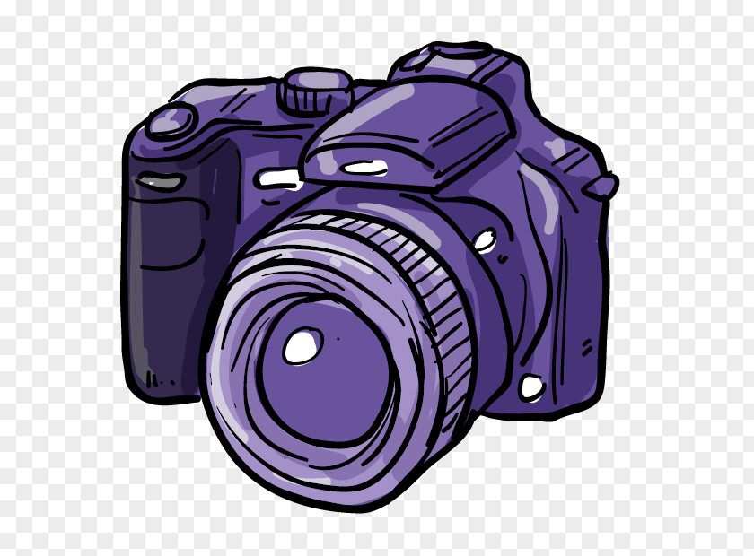 Cartoon Hand Painted Purple SLR Camera Icon Canon EOS Digital PNG