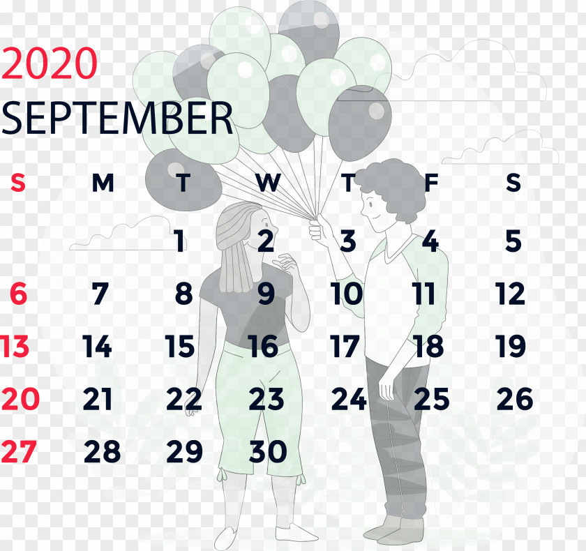 September 2020 Calendar Printable PNG