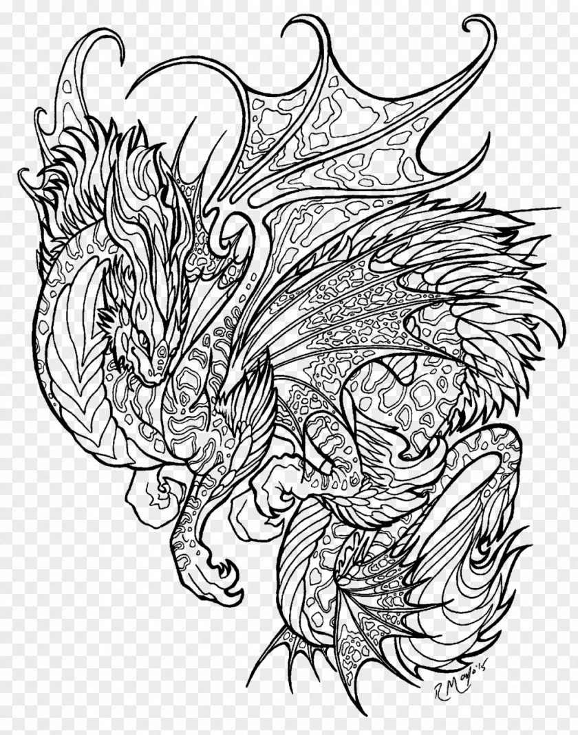 Dragon Line Art Black And White Drawing PNG