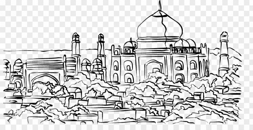 Taj Mahal Line Art Cartoon Sketch PNG
