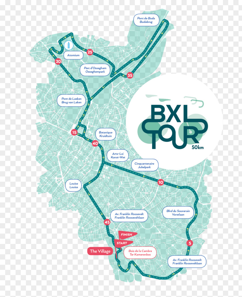 Tour Plan Billboard Schaerbeek Atomium Koekelberg Bruxelles à Vélo Cycling PNG