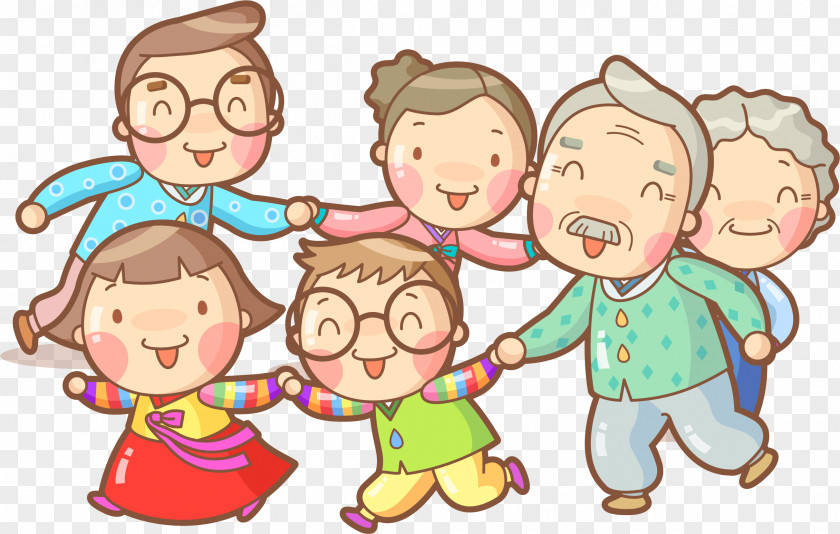 Cartoon Korean Happy Family Vector Drawing Illustration PNG