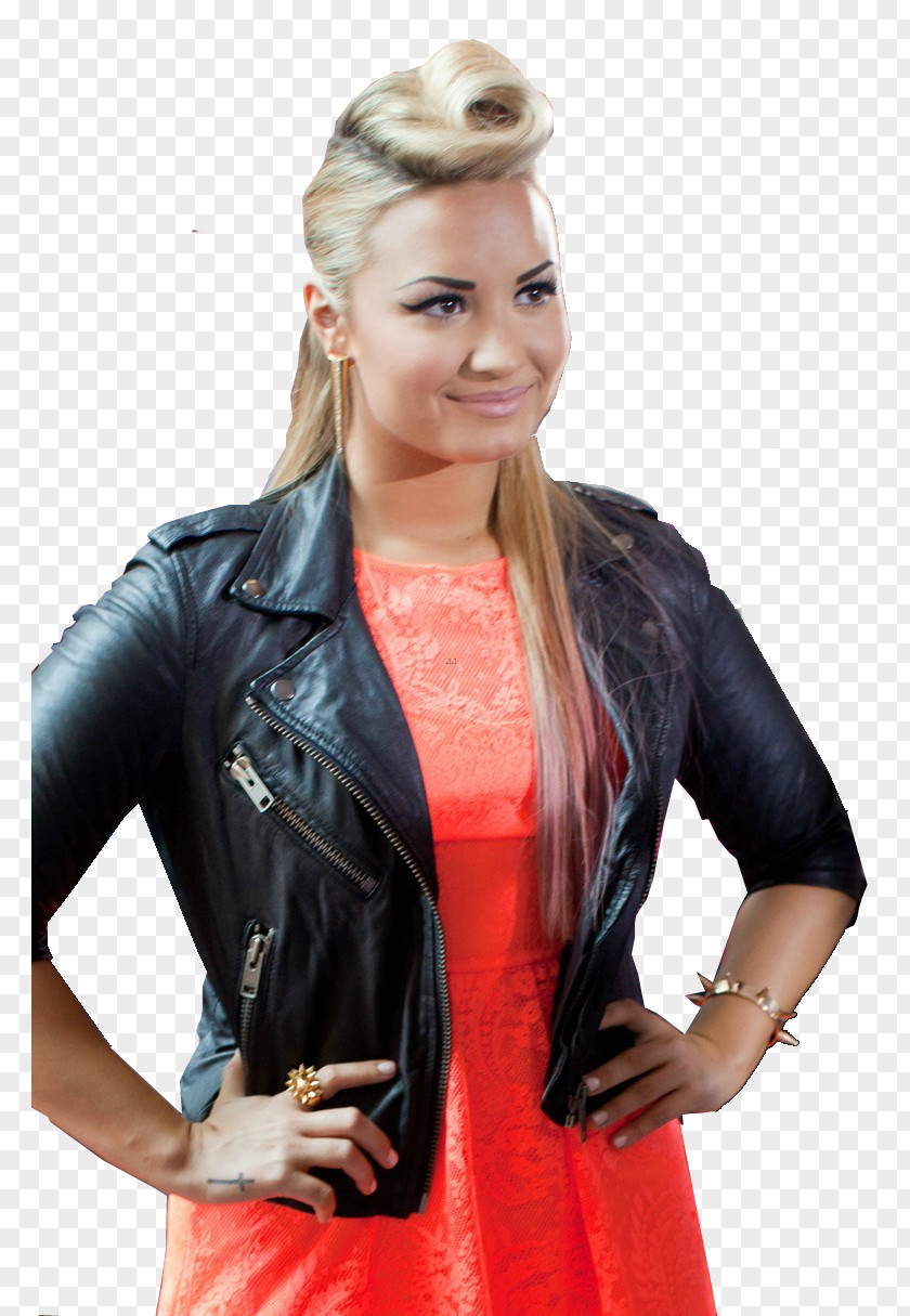 Demi Lovato Leather Jacket Long Hair Photo Shoot PNG