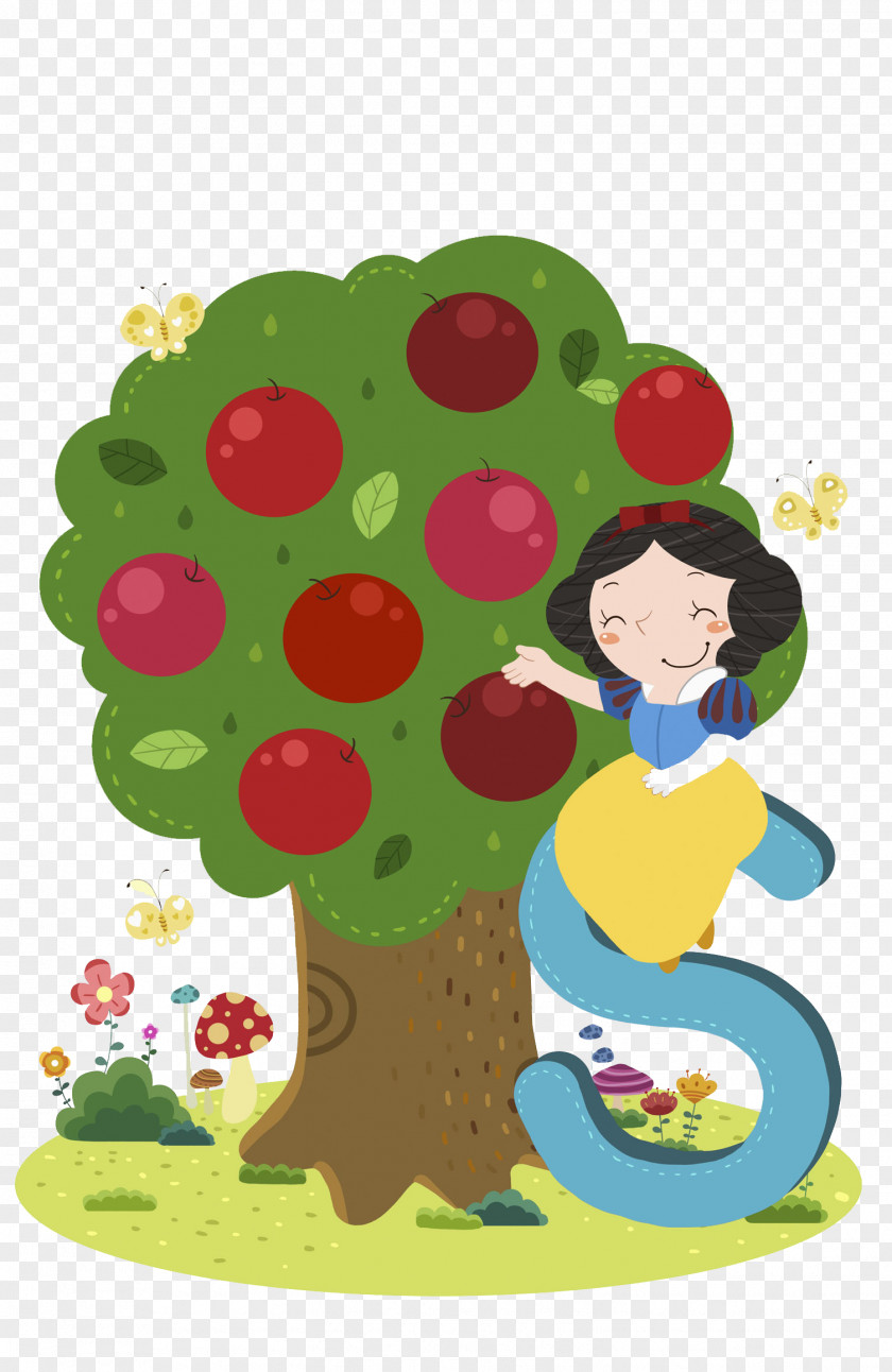 Hand-painted Apple Tree Snow White Cartoon Illustration PNG