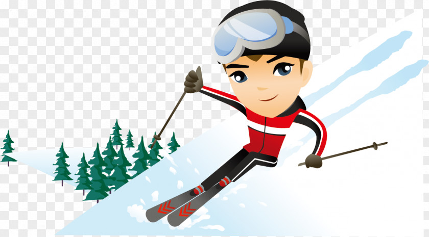 Snow Ski Winter Tourism Creatives Skiing Cartoon Illustration PNG