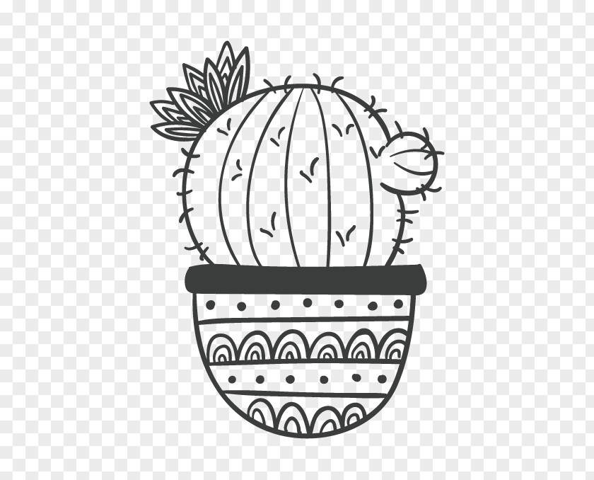 Black And White Pattern Cactus Plant Cactaceae Drawing Painting PNG