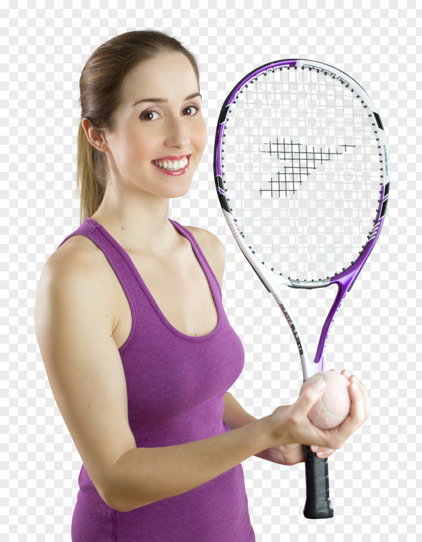 Smiling Woman With A Tennis Racket Strings PNG
