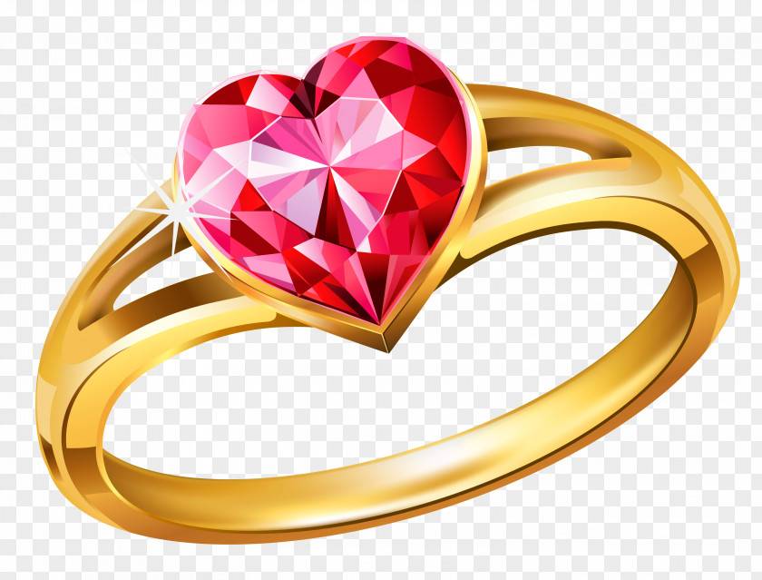Gold Ring With Pink Diamond Heart Clipart Wedding Clip Art PNG