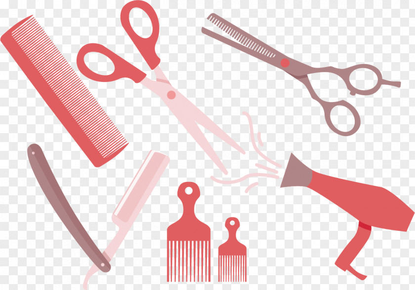 Vector Pink Hair Comb Scissors Euclidean Hairdresser PNG