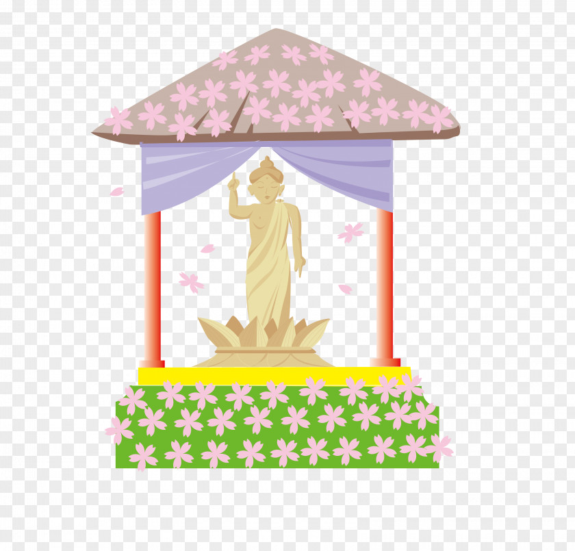 Cartoon Japanese Cherry Temple Pavilion Japan Amacha Buddhas Birthday Illustration PNG