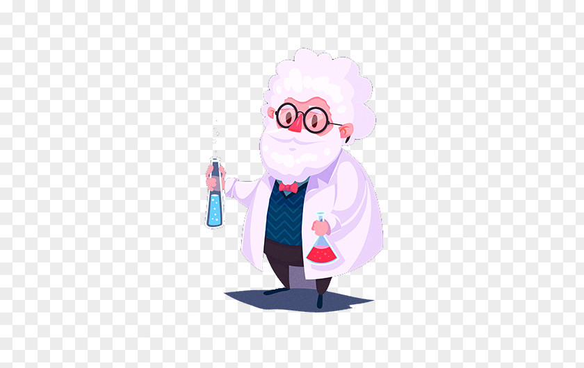 Flat White-bearded Scientist Cartoon Illustration PNG