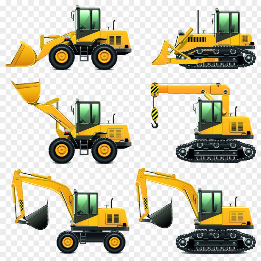 Hand-drawn Cartoon Excavator Crane Heavy Equipment Architectural Engineering Vehicle PNG