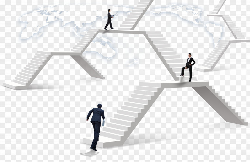 White Staircase With Business People Stairs Poster Drawing PNG