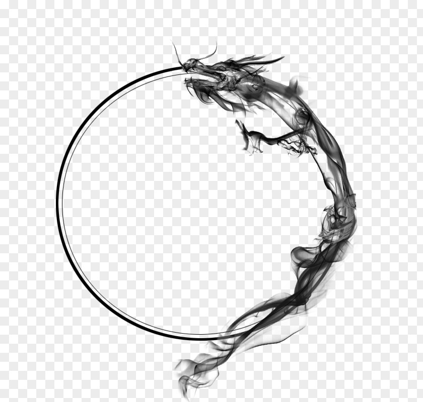 Ancient Dragon Circle Chinese Ink PNG