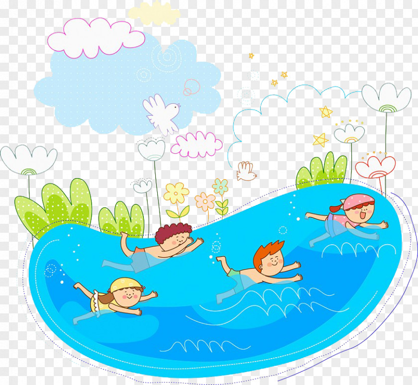The Children Are Swimming Child Cartoon Illustration PNG