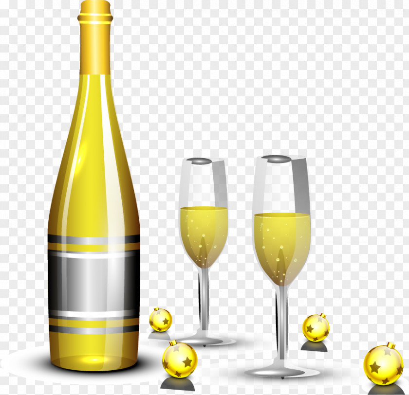Vector Golden Bottle White Wine Champagne PNG