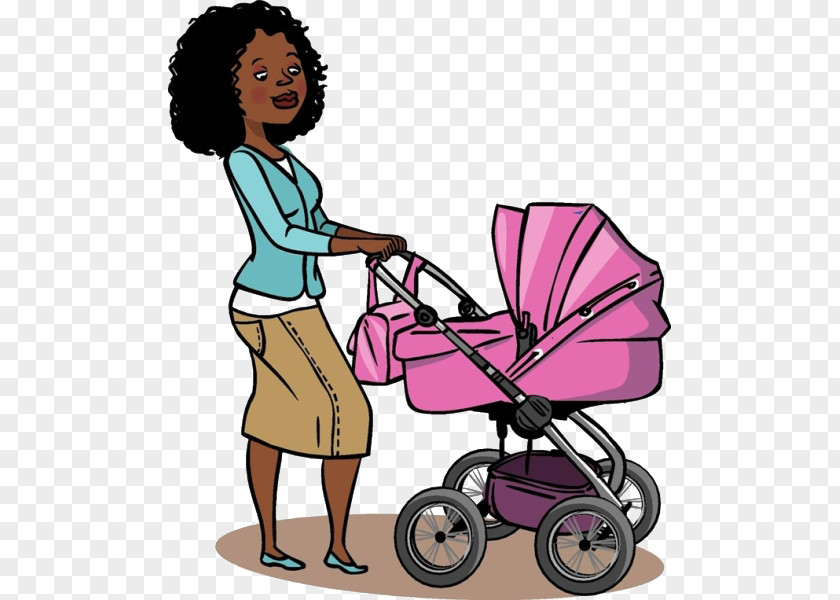 Cartoon Mother Push Baby Carriage Transport Infant Illustration PNG