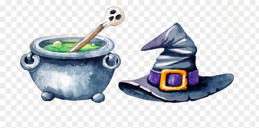 Witch Hat Soup Halloween Watercolor Painting Download PNG