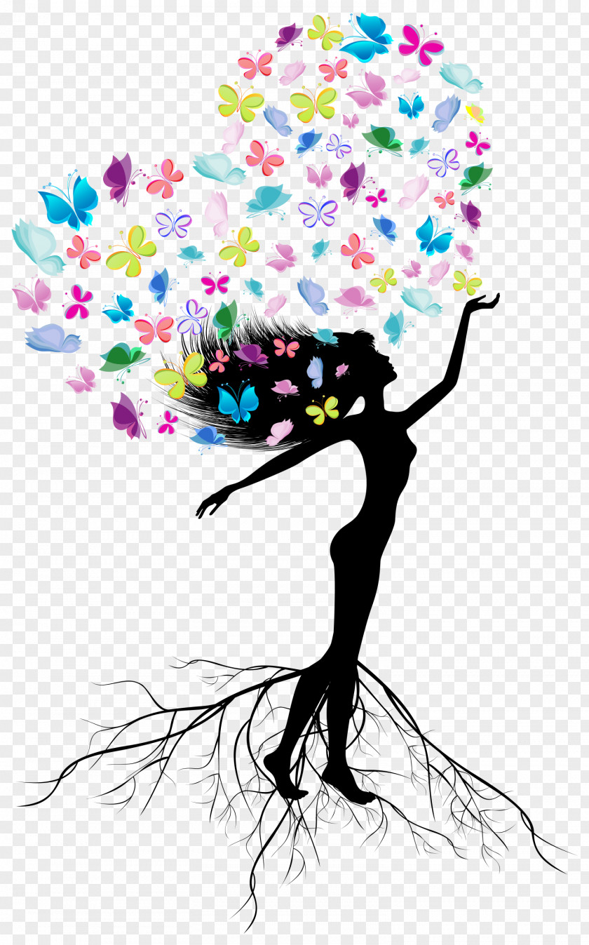 Dance Woman Vector Butterfly Tree Illustration PNG