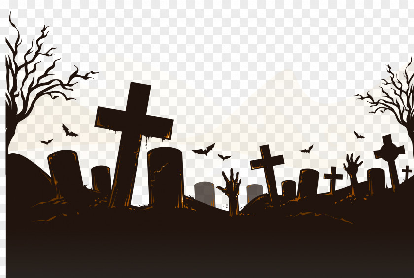 Halloween Horror Bats Decorate Graves Cemetery Icon PNG