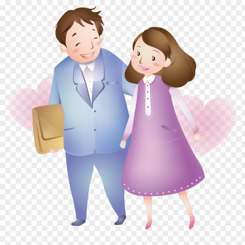 Husband Take His Wife From Work Family Cartoon Happiness PNG