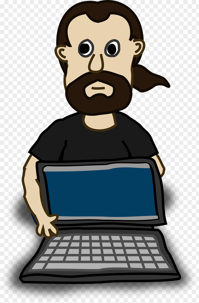 Man Laptop Comics Character Cartoon Clip Art PNG