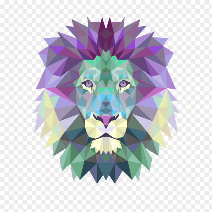 Watercolor Lion Art Geometry Painting PNG