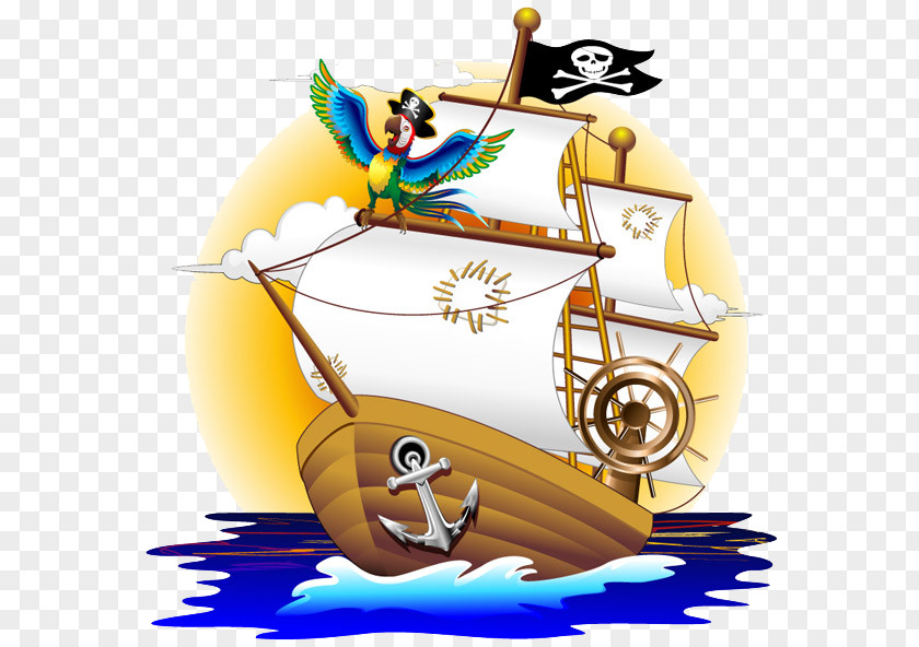Pirate Ship Parrot Piracy Cartoon Illustration PNG