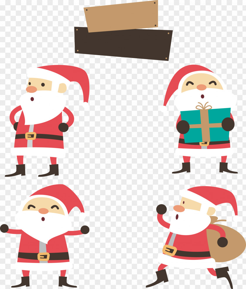 Santa Claus Holding A Gift Village Christmas Ornament Reindeer Clip Art PNG