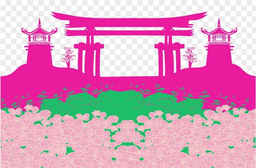 Vector Illustration Chinese Wind Temple Japan Drawing PNG
