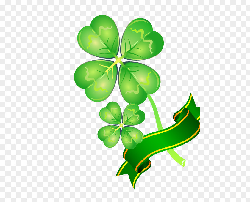 Vector Green Clover Ribbon Four-leaf PNG