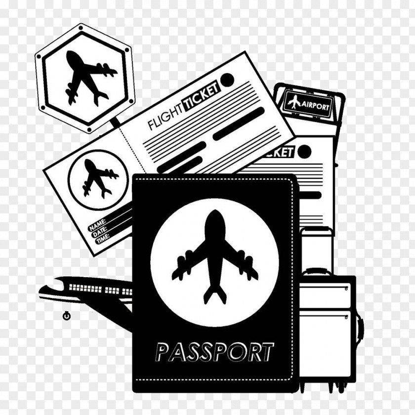 Black And White Passport File Airplane Travel PNG