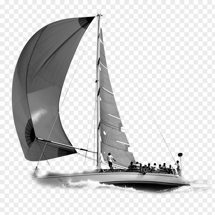 Black And White Sailboat Sailing Ship Boat PNG