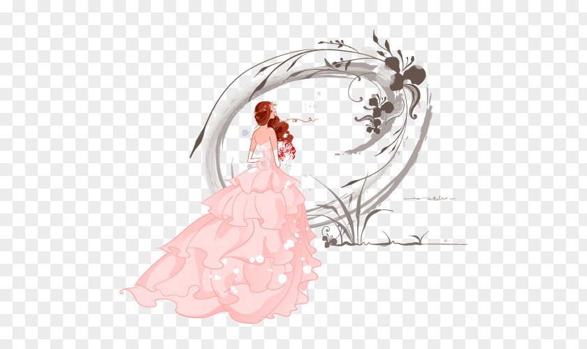 Beautiful Bride Cartoon Wedding Photography Formal Wear Illustration PNG
