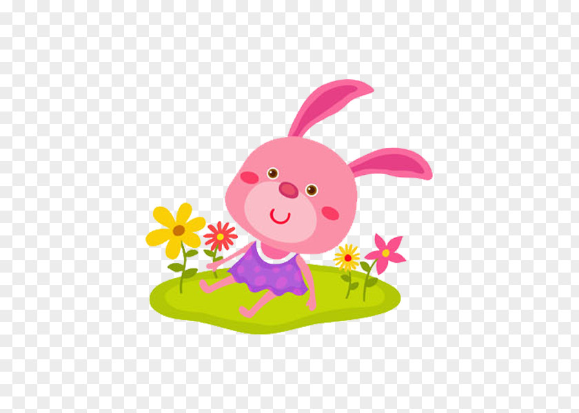 Lovely Rabbit Easter Bunny Petal Cartoon Wallpaper PNG