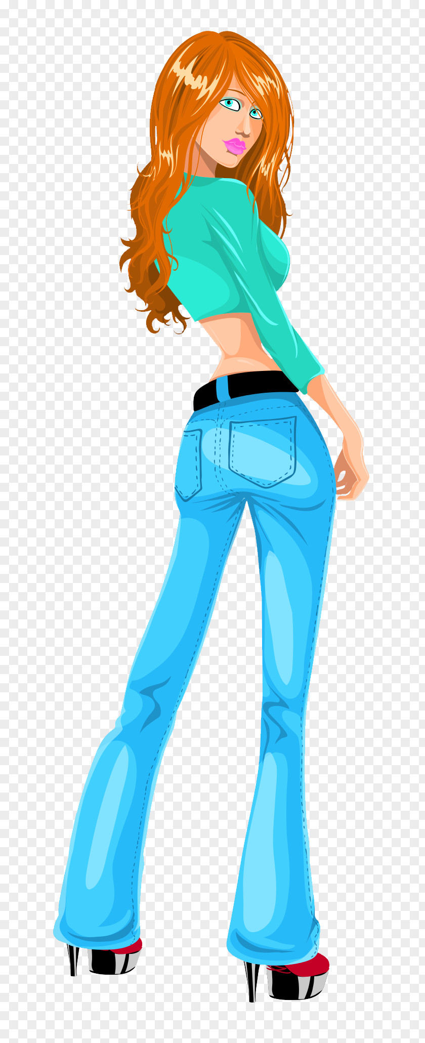 Jeans Trousers Clothing Standing Turquoise Aqua Cartoon PNG