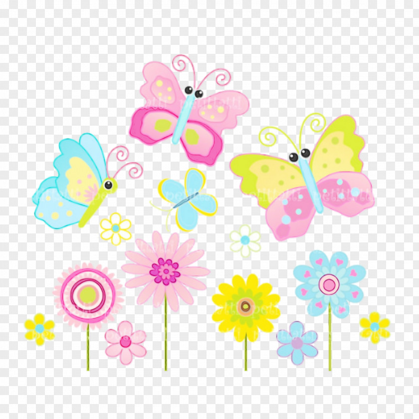 Sticker Plant Watercolor Butterfly Background PNG
