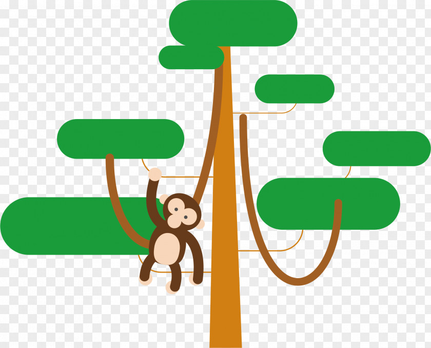 Vector Hand Painted Monkey Climbing Tree Poster Euclidean PNG