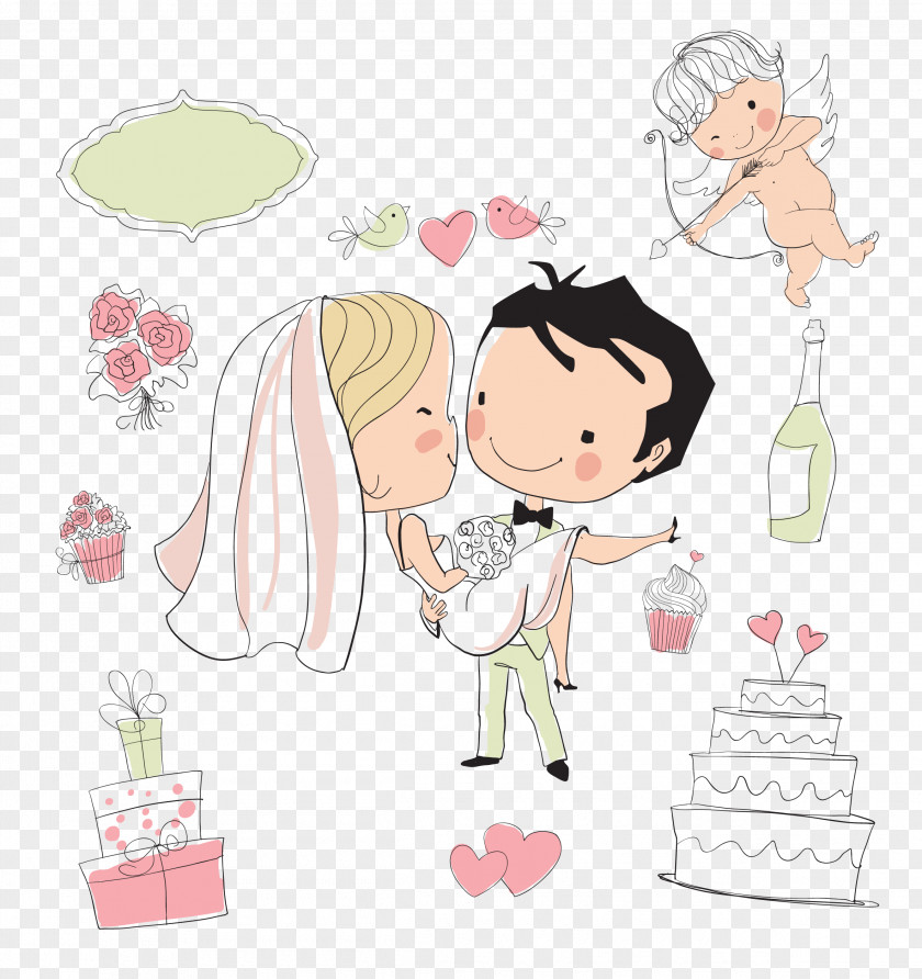 The Bride And Groom Wedding Invitation Drawing PNG
